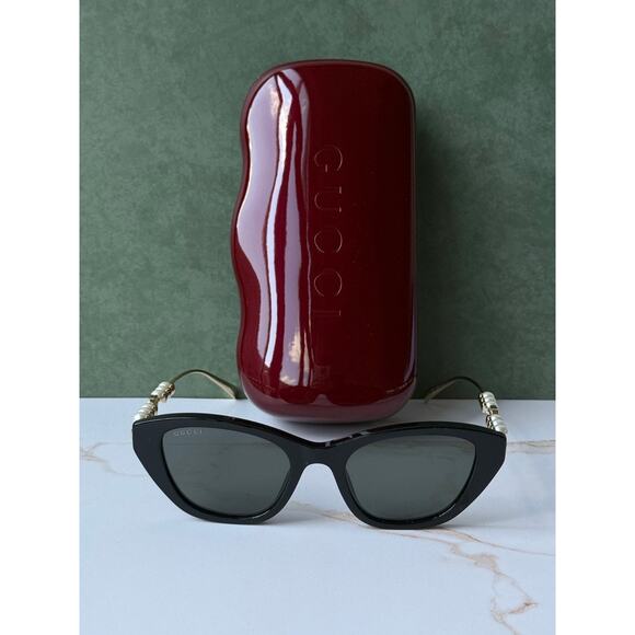NEW Gucci GG1968S Black CryPearltal Cat Eye Sunglasses $665